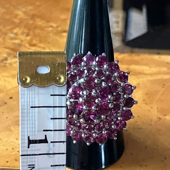 Natural Rhodolite Garnet Sterling Silver Cocktail Ring Size 10 - Picture 6 of 8